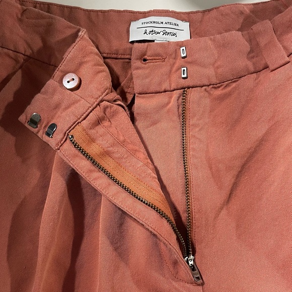 & Other Stories Relaxed Straight Leg Pleated Tailored Trousers Rust Red Size 4 - Picture 12 of 16